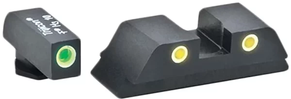 AmeriGlo GL5115 Classic Tritium Sight Set for Glock  Green Tritium White Outline Front Sight-Yellow Tritium White Outline Rear Sight