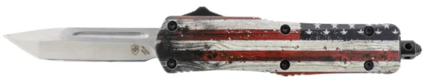 Templar Knife SWUS232 Wood US Flag Gen II Small 2.69" OTF Tanto Plain Powder Coated 440C SS Blade/ 4.31" Painted Wood Grain US Flag Aluminum Handle Features Glass Breaker Includes Pocket Clip/Sheath