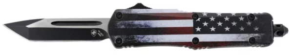 Templar Knife SUS231 US Flag Gen II Small 2.69" OTF Tanto Plain Black Oxide Stonewashed 440C SS Blade/4.31" US Flag Aluminum Handle Features Glass Breaker Includes Pocket Clip/Sheath