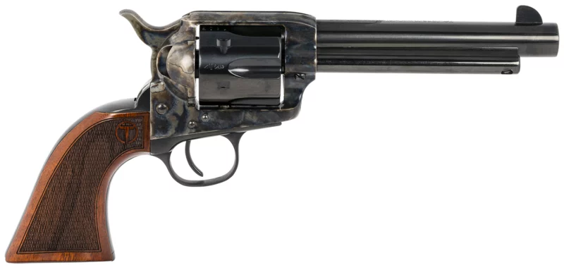 Taylors & Company 550815 Smoke Wagon 44-40 Win Caliber with 5.50" Blued Finish Barrel, 6rd Capacity Blued Finish Cylinder, Color Case Hardened Finish Steel Frame & Checkered Walnut Grip