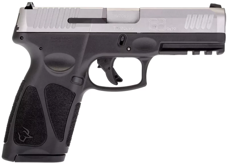 Taurus 1G3B949 G3 Full Size Frame 9mm Luger 15+1/17+1 4" Matte Stainless Steel Barrel, Matte Serrated Stainless Steel Slide, Black Polymer Frame w/Picatinny Rail, Black Polymer Grip, Right Hand