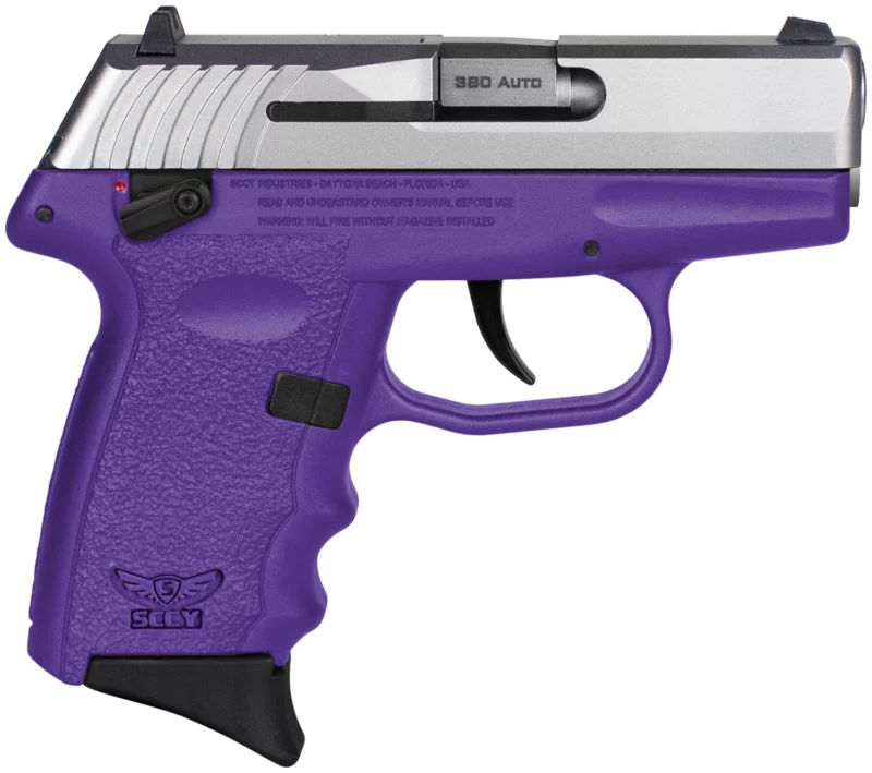 SCCY Industries CPX-4TTPU CPX-4 380 ACP 10+1 2.96" Purple Polymer Serrated SS Slide Finger Grooved Purple Polymer Grip
