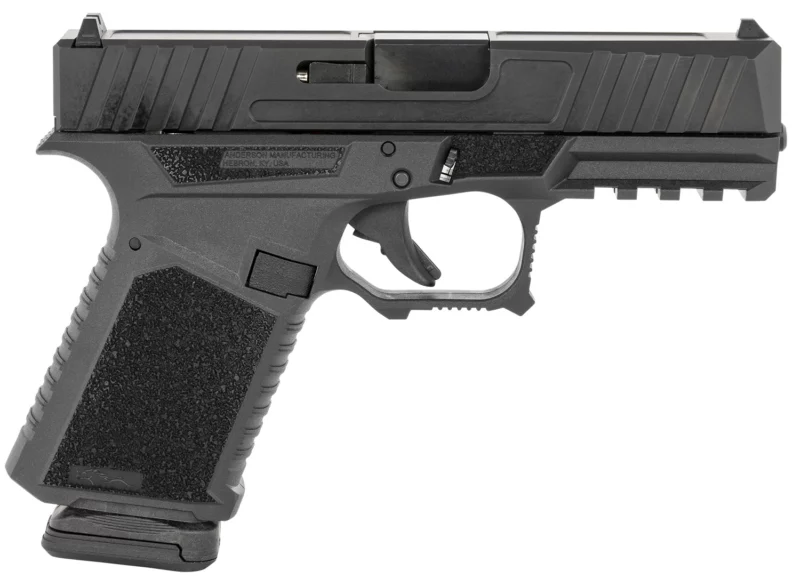 Anderson B2N890A000 Kiger 9C 9mm Luger 15+1, 3.91" Black DLC Steel Barrel, Black DLC Serrated Stainless Steel Slide, Black Polymer Frame w/Picatinny Rail, Black Stippled Grip