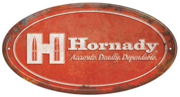Hornady 99144 Oval Sign Rustic Red White Aluminum 12" x 18"