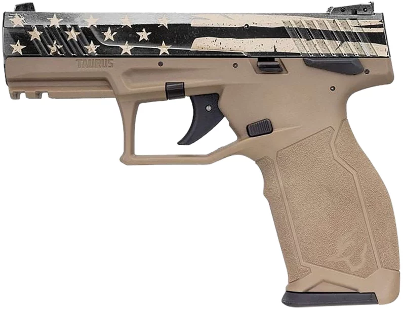 Taurus 1TX22141USD TX22 Full Size Frame 22 LR 16+1 4.10" Black Steel Threaded Barrel, Black Distressed US Flag Cerakote Serrated Slide, Flat Dark Earth Polymer Frame w/Picatinny Rail