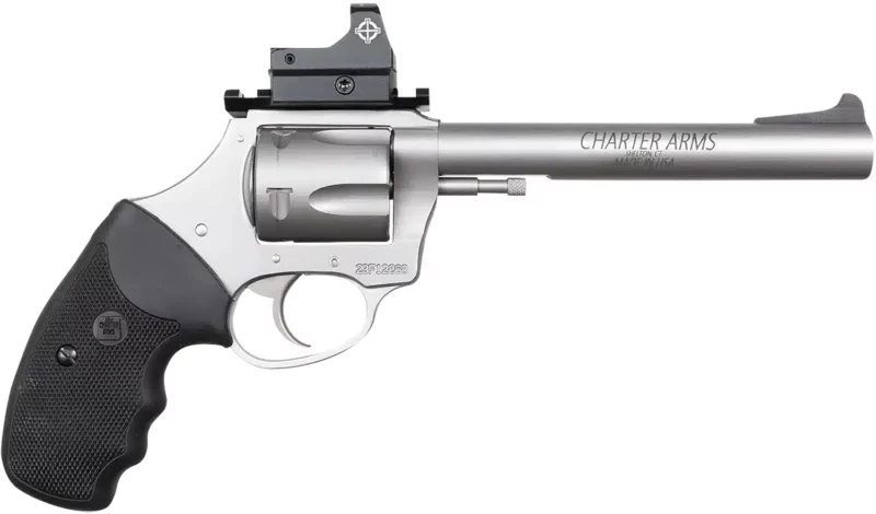 Charter Arms 74465 Mastiff Target Large Frame 44 Special 5 Shot, 6" Stainless Steel Barrel, Cylinder & Frame, Sightmark Micro Optic, Picatinny Rail, Black Rubber Grip, Exposed Hammer