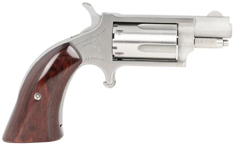 North American Arms 22MSGBG Mini-Revolver 22 WMR 5 rd 1.13" Barrel, Stainless Steel Barrel/Cylinder/Frame, Exclusive Wood Boot Grip