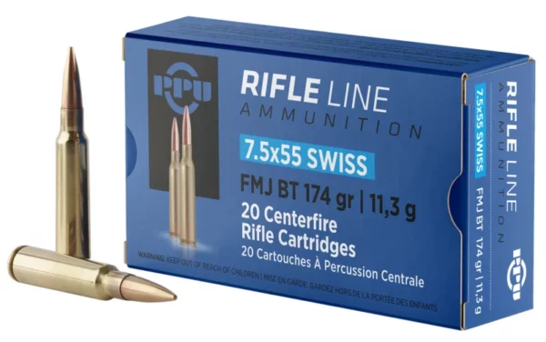 PPU PP7SF Metric Rifle  7.5x55mmSwiss 174gr Full Metal Jacket Boat Tail 20 Per Box/10 Case